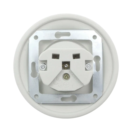 Gniazdo elektryczne ceramiczne okrągłe z ramką, montaż podtynkowy, kolor biały Ceramic Loft