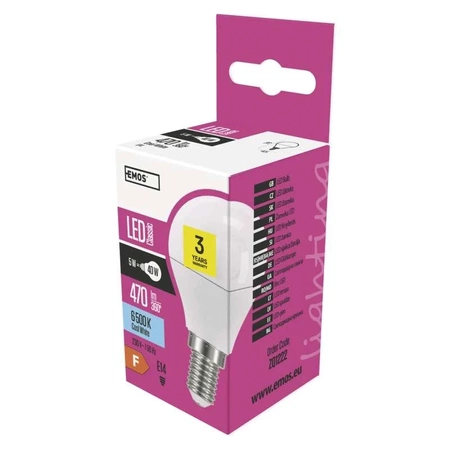 Żarówka LED E14 6W 470lm b. zimny, bańka mleczna Mini Globe