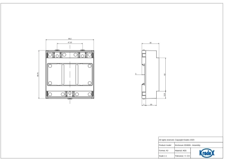 Obudowa modułowa na szynę DIN ZD3005J, 89,9 × 89,4 × 33,3 mm, ABS V0, Kradex