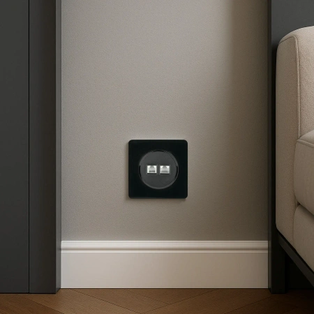 Gniazdo komputerowo-telefoniczne, kolor czarny, montaż podtynkowy, OVAL Electromalt OVA1018B