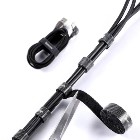 Organizer kabli, taśma rzepowa 3m Baseus Rainbow Circle Velcro Straps czarny