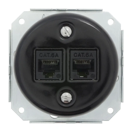 Gniazdo Ethernet Cat6 x2 ceramiczne czarne okrągłe Ceramic Loft