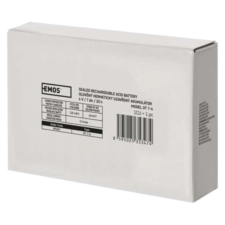 Akumulator AGM bezobsługowy, 6 V, 7 Ah, 151 × 34 × 94 mm, 1,2 kg, EMOS B9659
