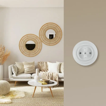 Włącznik światła podwójny obrotowy z ramką, ceramiczny, montaż podtynkowy, kolor biały Ceramic Loft