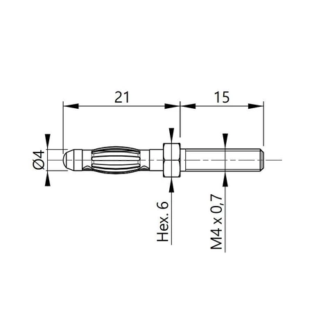 Wtyk nieizolowany 4mm lamelkowy gwint M4x0.7mm niklowany