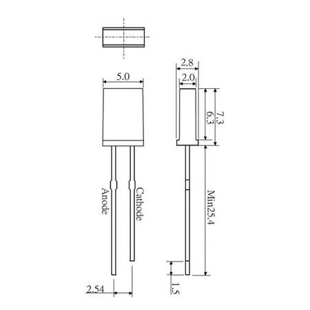 Dioda LED prostokątna 2 × 5 mm żółta 585 nm, 10 mcd, kąt 120°