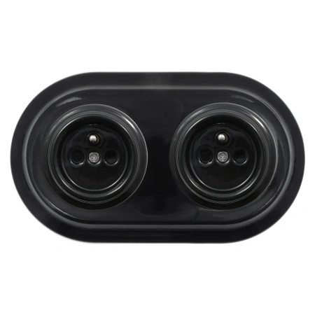 2x Gniazdo elektryczne okrągłe z ramką podwójną, czarne, montaż podtynkowy, Ceramic Loft