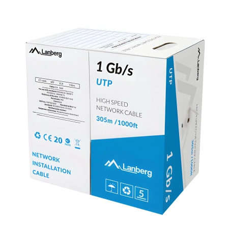 Przewód LAN UTP kat.6 1GB/S drut CCA szary Lanberg, 1mb
