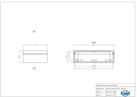 Obudowa hermetyczna ZP125.75.37JPH, 75 × 125 × 37,2 mm, ABS+PC, jasnoszara, z przezroczystym wieczkiem, Kradex