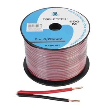 Przewód głośnikowy CCA, 2 × 0,2 mm², czarno-czerwony, szpula 100 m, Cabletech