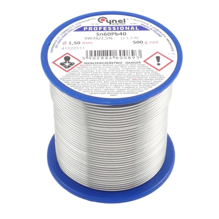 Cyna lutownicza z topnikiem SW26 - 1.5mm - spoiwo Sn60Pb40 Cynel 500g