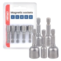 Zestaw 5 nasadek magnetycznych do wkrętarki 6, 8, 10, 12 i 13 mm, trzpień 1/4" HEX - AMiO 04937