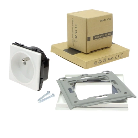 Gniazdo elektryczne pojedyncze z bolcem - szklana ramka - białe - Tawoia Glass