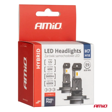 Żarówka samochodowa LED 2szt H7 H18 6000K Canbus 60W AMIO-04115 seria HYBRID AMIO-04115