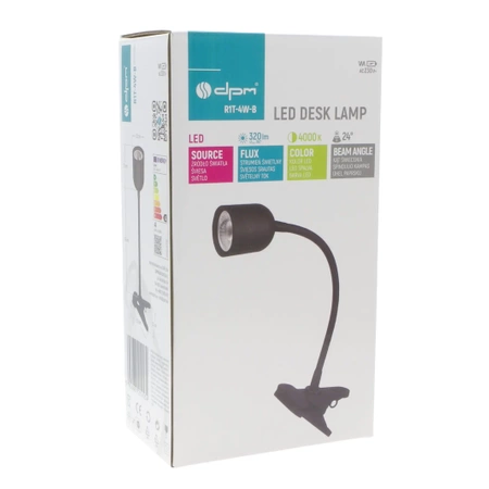 Lampka LED z klipsem czarna, 4W, 320lm, zasilanie 230V