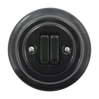 Włącznik światła podwójny ceramiczny, okrągły z ramką, podtynkowy czarny Ceramic Loft