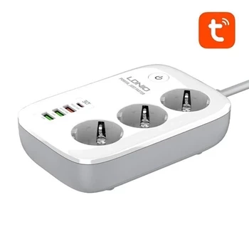 Inteligentna listwa zasilająca Wi-Fi LDNIO SEW3452, Tuya biała z włącznikiem