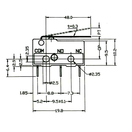 Przełącznik krańcowy 1NO+1NC, dźwignia 50mm, SS0508P