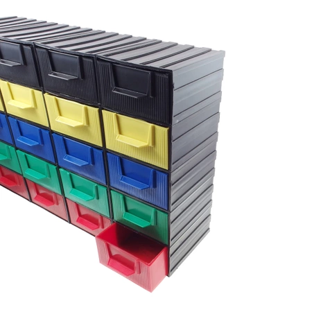 Magazynek szufladkowy modułowy, 20 szufladek w 5 kolorach