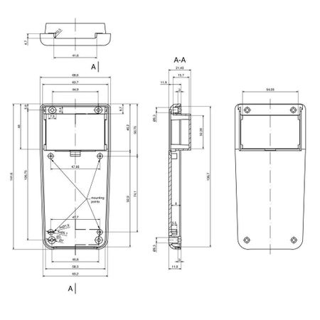 Obudowa 68x141, h=25mm, ABS, jasna, miejsce na baterie, Z89