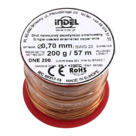 Drut nawojowy emaliowany 0,70 mm, DNE 200, miedź, szpulka 200 g, ok. 57 m