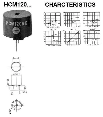 Buzer piezoelektryczny z generatorem 12V DC do PCB 12x9.5mm