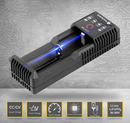 Ładowarka jednokanałowa Li-ion i Ni-MH z funkcją powerbanku, USB-C, everActive UC-100C