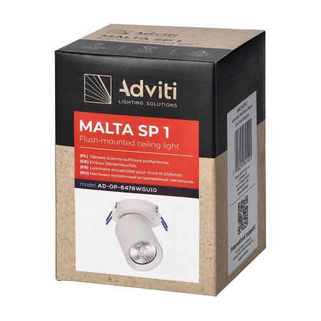 Oprawa ścienno - sufitowa GU10 biała, MALTA SP1 OR-NL-OP-6478W-GU10