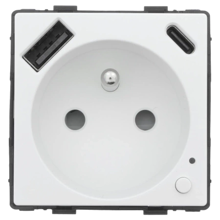 Moduł - Gniazdko pojedyncze z bolcem, 2x USB A+C 20W - watomierz - WiFi / BT, biały - Tawoia Glass