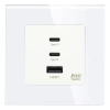 Ładowarka USB A + 2xC 65W GaN biała podtynkowa z ramką szklaną - TAWOIA Glass