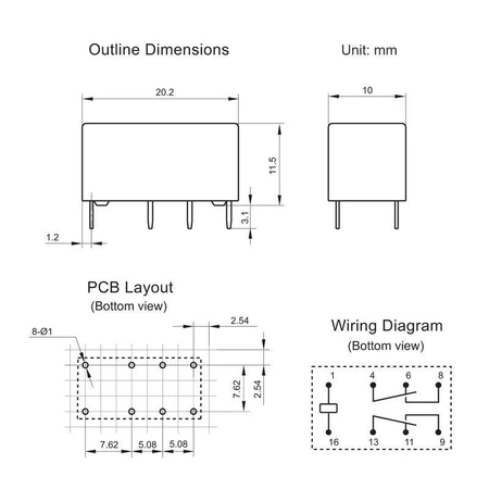 Przekaźnik sygnałowy JRC-27F DPDT, 24V, 2A