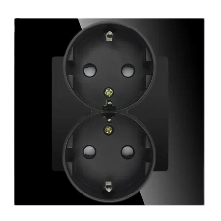 Gniazdo elektryczne podwójne Schuko - szklana ramka - czarne - Tawoia Glass