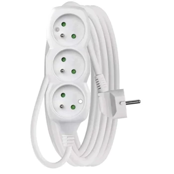 Przedłużacz 3 gniazda, przewód 5 m, 16 A, przekrój 1,5 mm², z uziemieniem, biały, Emos