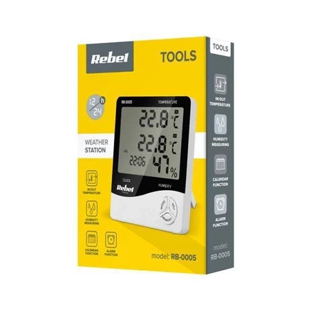 Stacja pogodowa REBEL RB-0005 (data, temp zew, temp wew, wilgotność)
