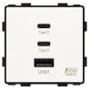 Ładowarka USB A + 2xC 65W GaN biała podtynkowa z ramką szklaną - TAWOIA Glass