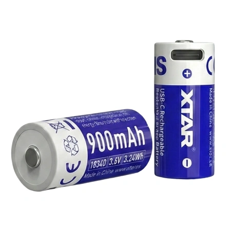 Akumulator Li-Ion 16340 / R-CR123 3.7V 900mAh Z USB i z zabezpieczeniem, Xtar