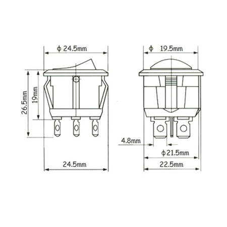 Przełącznik (ON)-OFF-ON 6A 250V okrągły ze strzałkami, SMRS203RS