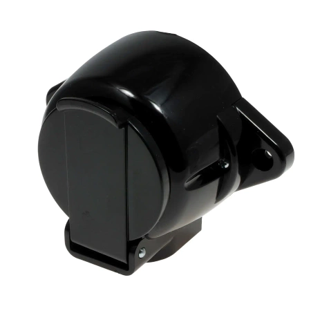 Gniazdo elektryczne bryzgoszczelne IP44 z klapką, montaż natynkowy, kolor czarny, seria Retro PRL