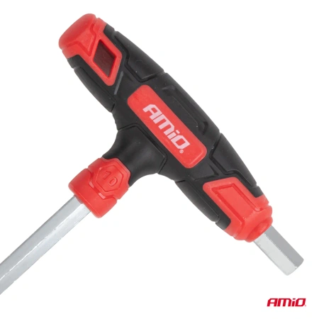 Klucze imbusowe z rękojeścią T 2–10 mm, zestaw 8 szt., stal Cr-V, AMIO-04826