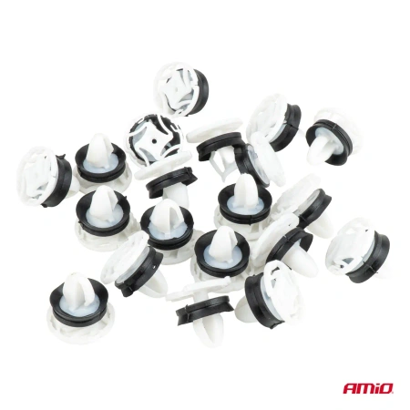 Spinki tapicerskie z gumową uszczelką do boczków drzwi, otwór 9 mm, łeb 20 mm, białe, 20 szt. - AMiO 05029