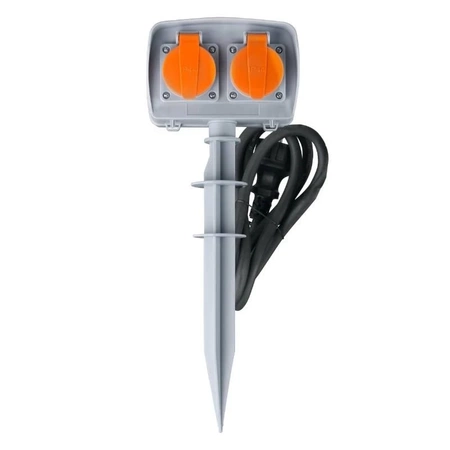 Podwójne gniazdo ogrodowe z programatorem czasowym 24h, 2 gniazda IP44, max 16A 3680W, przewód 1.5m