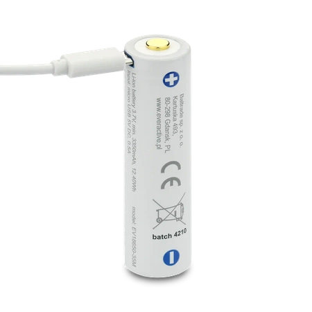Akumulator Li-Ion 18650 3.7V 3500mAh z zabezpieczeniem i portem ładowania micro USB, everActive, BOX