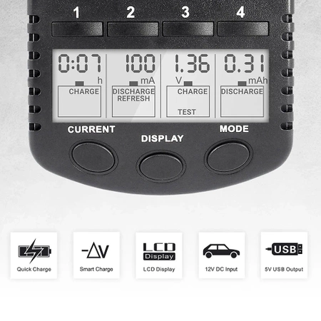 Ładowarka akumulatorów 4x AA/AAA Ni-MH, Ni-Cd + port USB 1A, everActive NC-1000