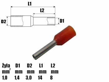 Tulejka kablowa izolowana 1mm² 8mm - końcówka tulejkowa SGE 601225