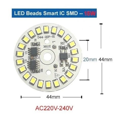 Moduł LED 22 LED 2835 15W 230V, d=44mm, 1200lm, biały zimny 5800K-6500K