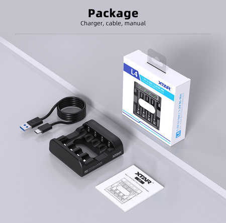 Ładowarka 4-kanałowa do ogniw AA i AAA Li-ion 1,5 V oraz Ni-MH, USB-C, Xtar L4