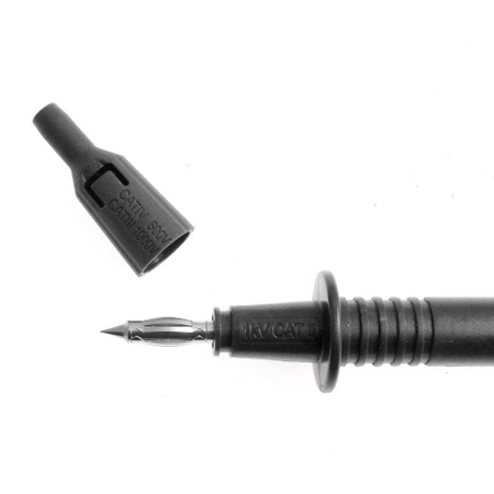 Sonda probiercza 115mm bezpieczna z nasadką, gniazdo 4mm, czarna