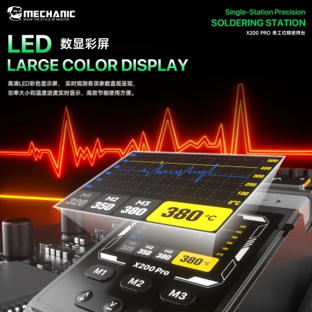 Stacja lutownicza X200 Pro, 200 W, 40–450°C, kolby T115, T210 i T245, Mechanic