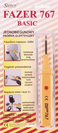 Próbnik napięcia AC do 500 V, DC do 60 V, test ciągłości do 1 Mom, Fazer 767