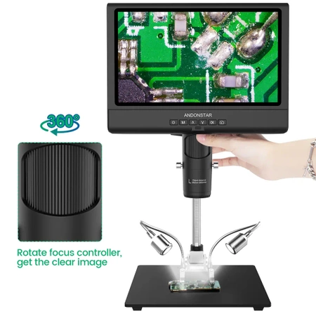 Mikroskop do lutowania SMD i kontroli PCB, ekran 10″ LCD, Full HD, 3–200x – Andonstar AD209